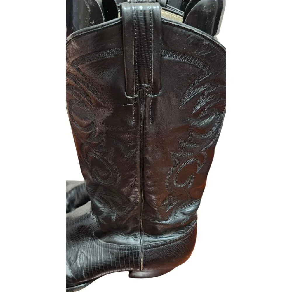 Vtg Larry Mahan Black Leather Cowboy Boots SIze 11 B, made in Texas